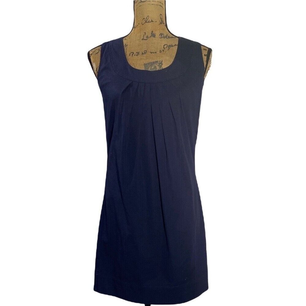 Kenneth Cole Dress 0 Navy Blue Shift Pullover Pleated Machine Wash Sleeveless